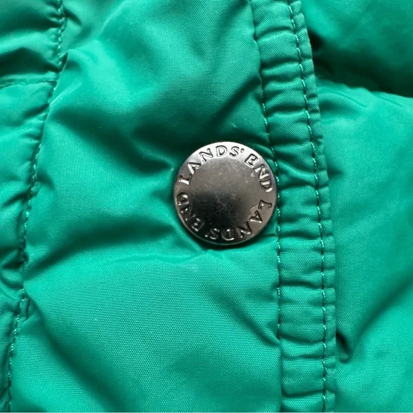 Lands' End Down Puffer Vest Snap Button Emerald Green Size Small - Picture 3 of 13